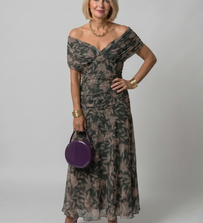 Calen | Robe midi fluide à épaules dénudées