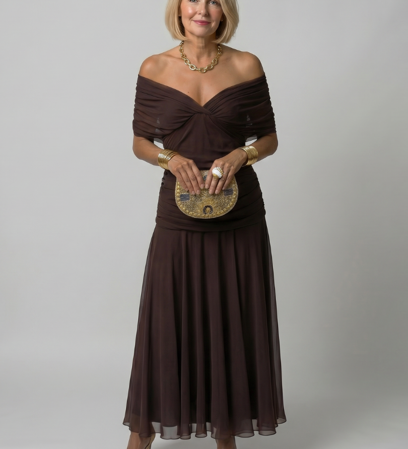 Calen | Robe midi fluide à épaules dénudées