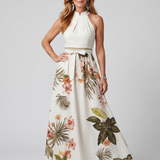 Meadow | Robe maxi à col halter drapé et panneaux botaniques
