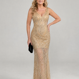 Sirea | Robe midi sans manches à sequins et panneau transparent