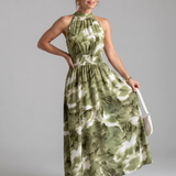 Olivia | Robe midi à taille froncée et imprimé abstrait
