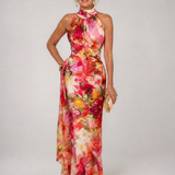 Elisabetta | Robe maxi à col halter et imprimé floral