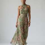 Mirelle | Robe midi à col halter froncé