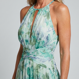Portia | Robe midi à col halter plissé et motif floral doux