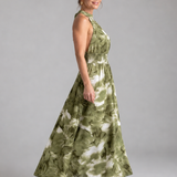 Olivia | Robe midi à taille froncée et imprimé abstrait