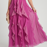 Orea | Robe maxi à col montant, froncée et à volants étagés