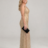 Sirea | Robe midi sans manches à sequins et panneau transparent