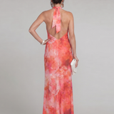 Coraline | Robe maxi à col halter et motif imprimé