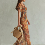 Ciel | Robe midi à manches à volants, froncée et fendue