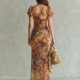 Ciel | Robe midi à manches à volants, froncée et fendue