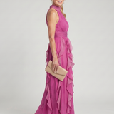 Orea | Robe maxi à col montant, froncée et à volants étagés