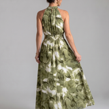 Olivia | Robe midi à taille froncée et imprimé abstrait