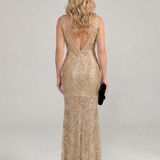 Sirea | Robe midi sans manches à sequins et panneau transparent