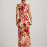 Elisabetta | Robe maxi à col halter et imprimé floral