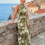 Olivia | Robe midi à taille froncée et imprimé abstrait