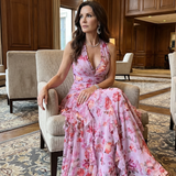 Nori | Robe maxi florale à col halter et corsage froncé