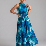 Olivia | Robe midi à taille froncée et imprimé abstrait
