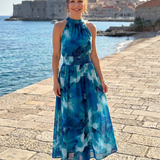 Olivia | Robe midi à taille froncée et imprimé abstrait
