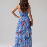 Nori | Robe maxi florale à col halter et corsage froncé