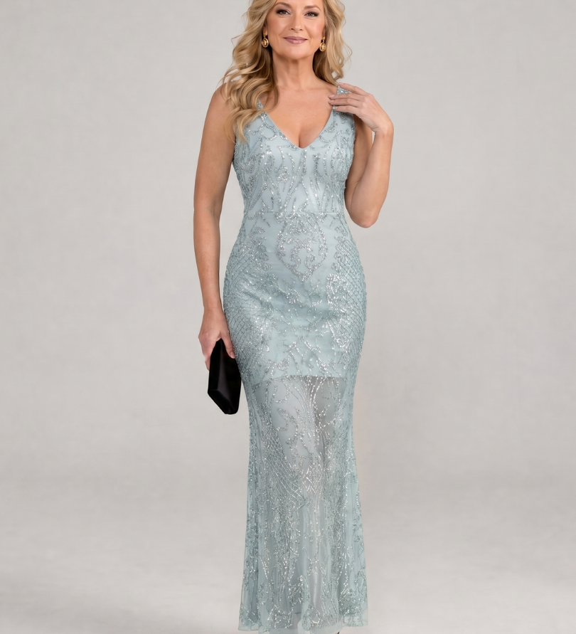 Sirea | Robe midi sans manches à sequins et panneau transparent
