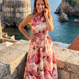 Olivia | Robe midi à taille froncée et imprimé abstrait