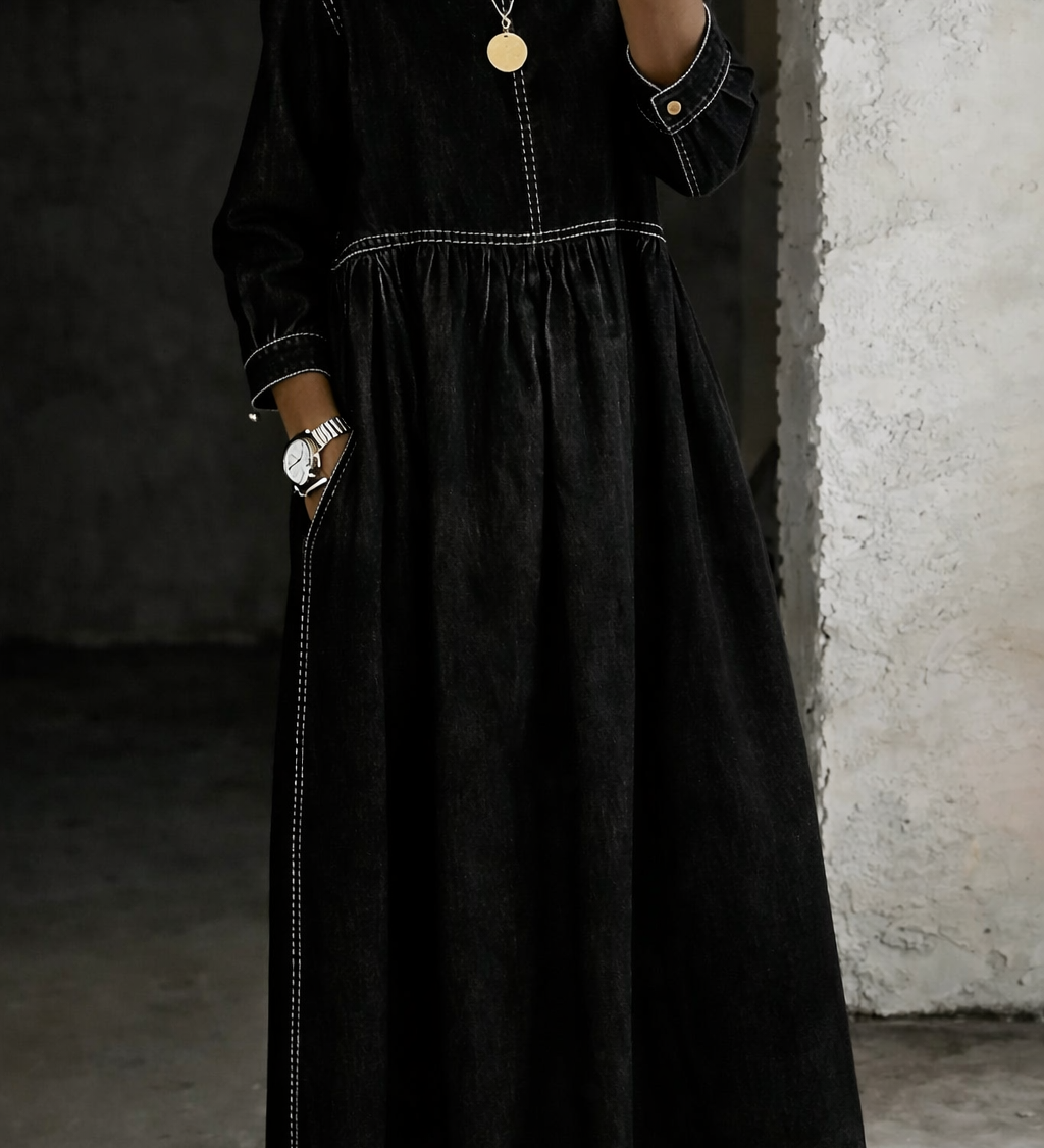 Melissa | Robe en denim à manches longues et col rond