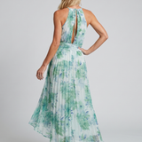 Portia | Robe midi à col halter plissé et motif floral doux