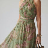 Mirelle | Robe midi à col halter froncé