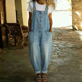 Carmen - Combinaison vintage en denim en coton doux avec bretelles réglables