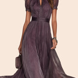 Julie | Robe Maxi Mousseline Bordée de Dentelle