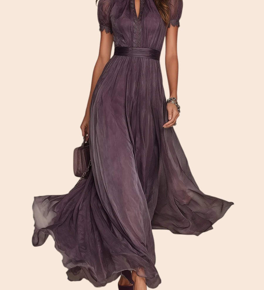 Julie | Robe Maxi Mousseline Bordée de Dentelle