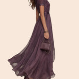 Julie | Robe Maxi Mousseline Bordée de Dentelle