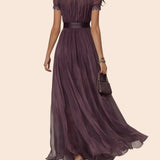 Julie | Robe Maxi Mousseline Bordée de Dentelle