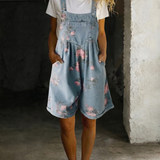 Adriana - Combinaison en denim floral avec toucher doux en coton et lavage vintage