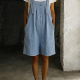 Isabel - Combinaison courte en denim avec toucher coton doux et lavage vintage Bleu clair