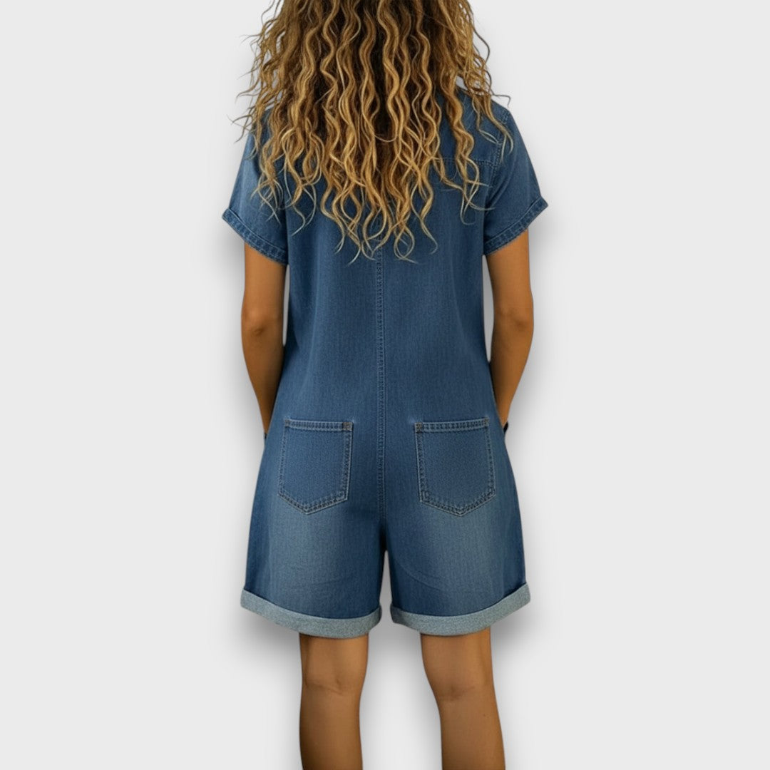 Sofía - Salopette courte vintage en coton au look denim