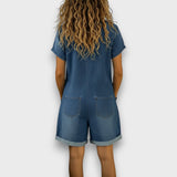 Sofía - Salopette courte vintage en coton au look denim