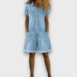 Sofía - Salopette courte vintage en coton au look denim