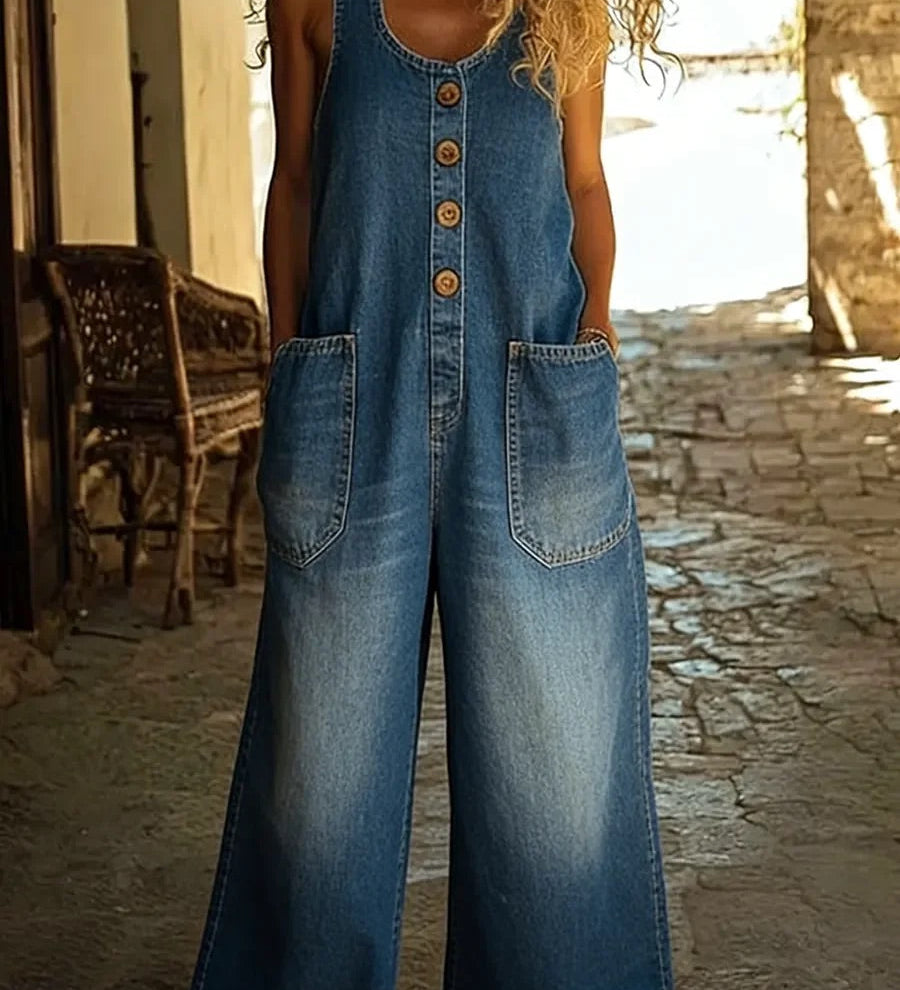 Valentina - Salopette en denim de coton lavé vintage